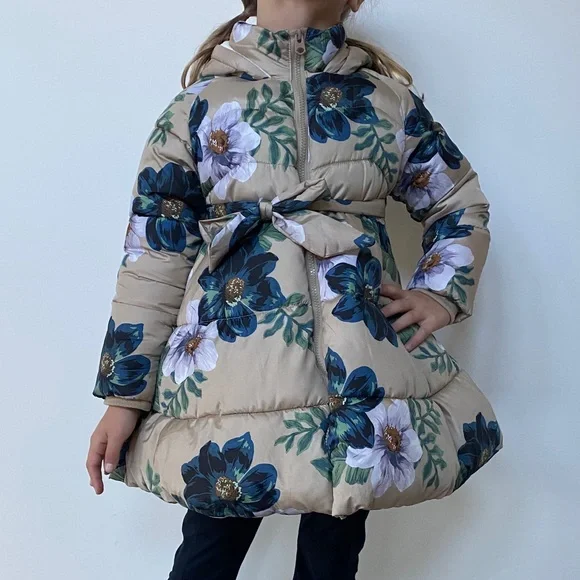 Size 7/8 Floral Kids Puffer Jacket - Picture 2 of 6